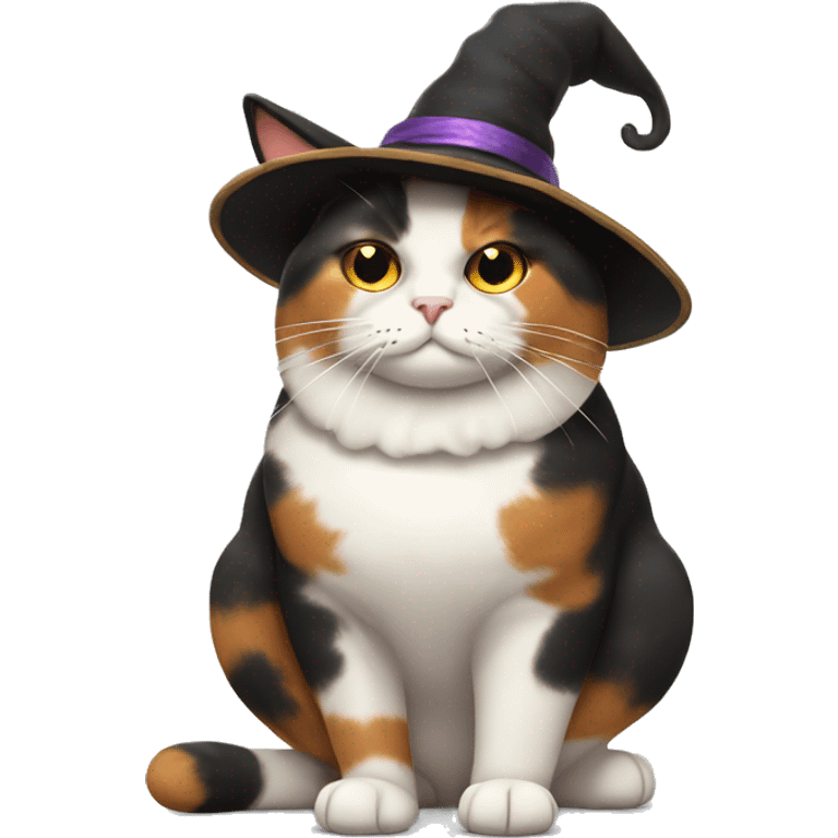 Fat calico cat witch hat emoji