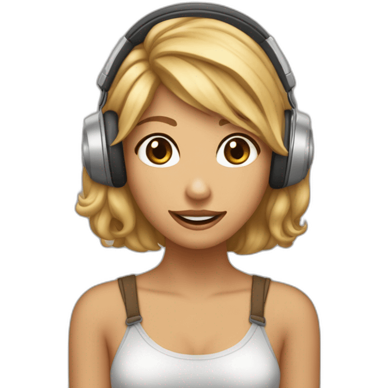 haz una chica de pelo castaño claro y lacio, que tenga unos auriculares y sostenga un animal en la mano emoji