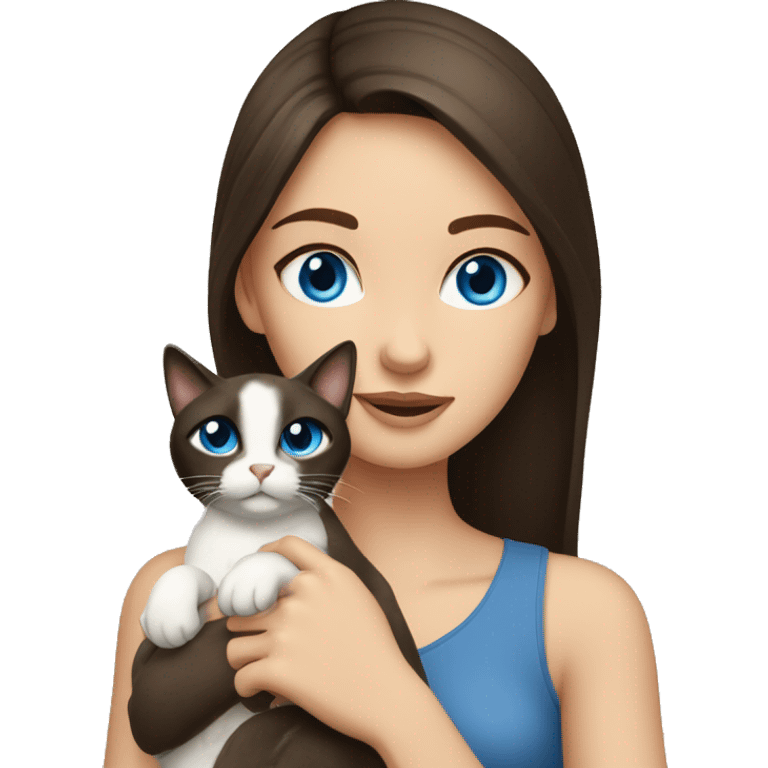 brunette girl blue eyes holding siamese cat emoji