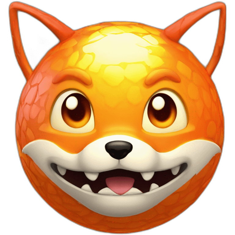 3d sphere with a cartoon courageous fire Fox skin texture with testy eyes emoji