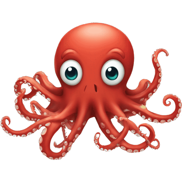 red cartoon octopus with scared emoji