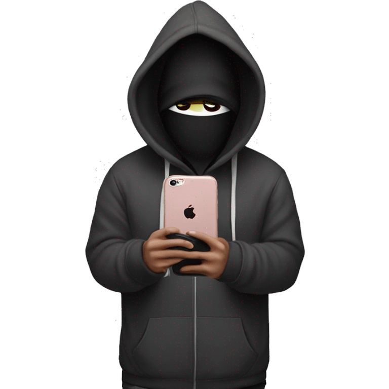 Faceless Instagram creator with hoodie no face holding iphone instagram logo on phone emoji