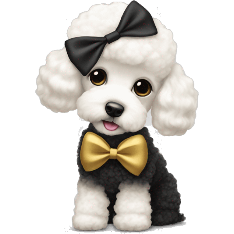 Black and gold bow on white poodle emoji