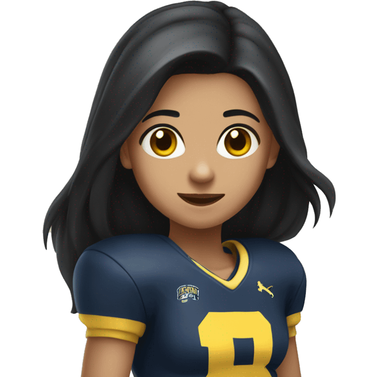 Girl wearing Michigan football shirt long black hair and dark brown eyes cheering emoji