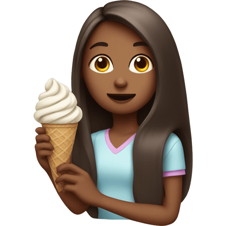 a girl with straight long hair eating ice cream emoji