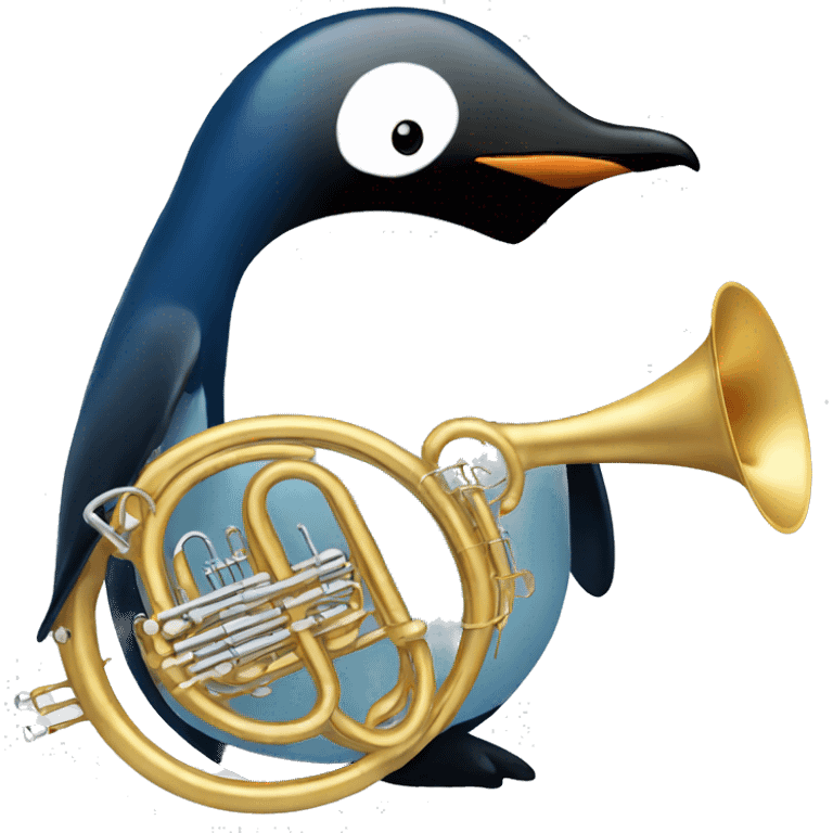 Penguin playing a blue French horn  emoji