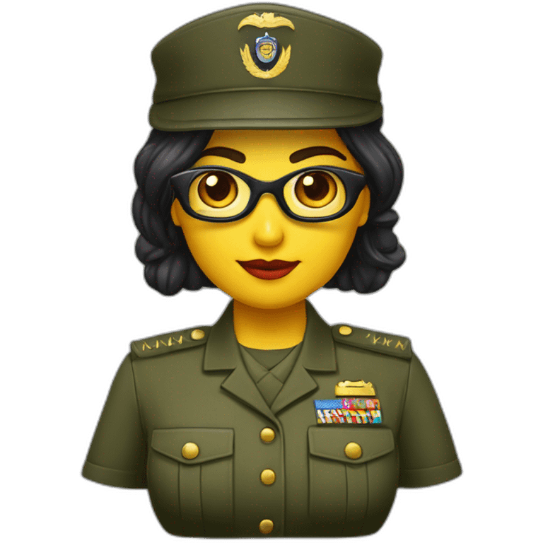 Mujer morena tez oscura gafas cara regordita militar emoji