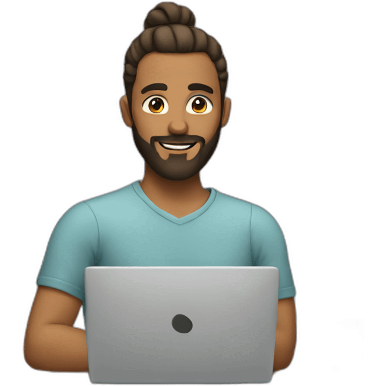 a man with a bun and beard at a laptop emoji