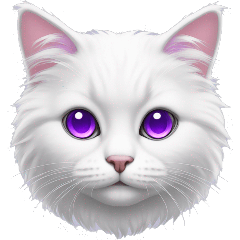 Fluffy White cat with purple eyes emoji