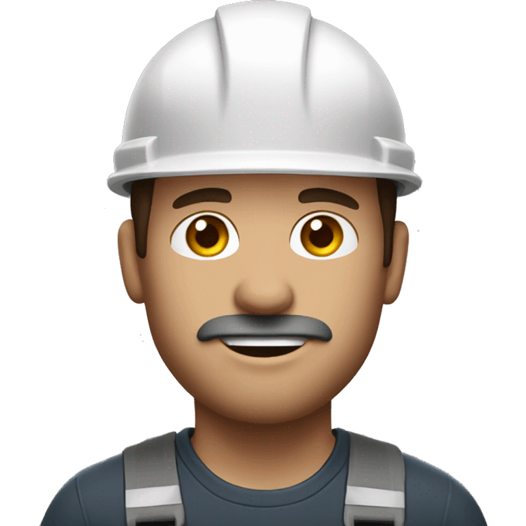 Brown haired construction men with charcoal on the face emoji