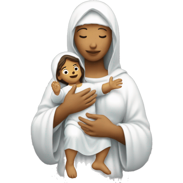 Maria mother of Jesus with Jesus in hands white skin emoji