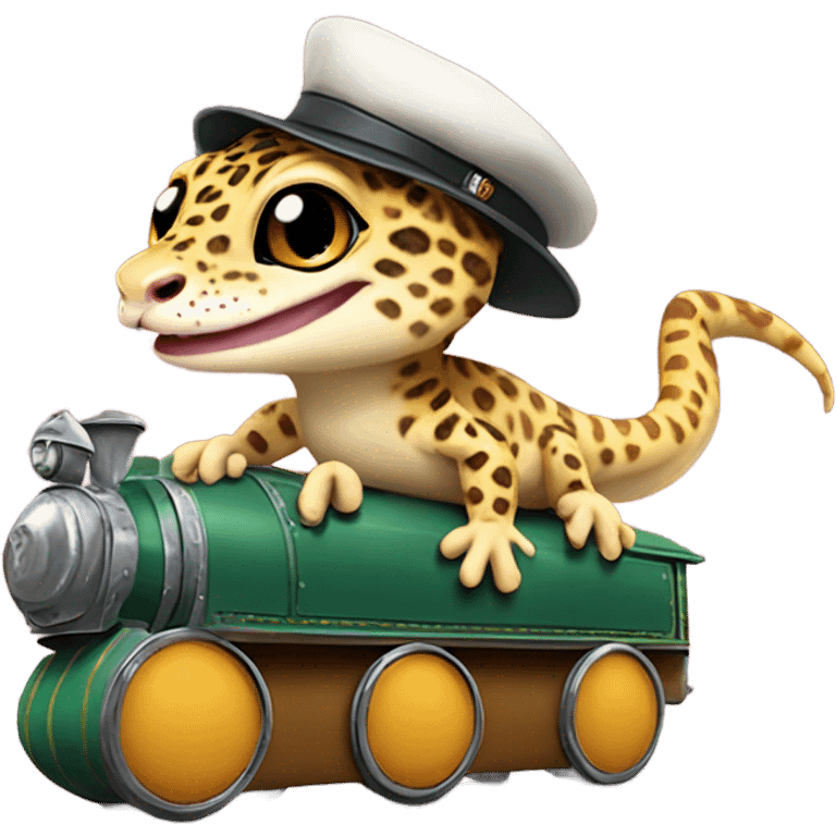 Leopard gecko riding a choo choo train  emoji