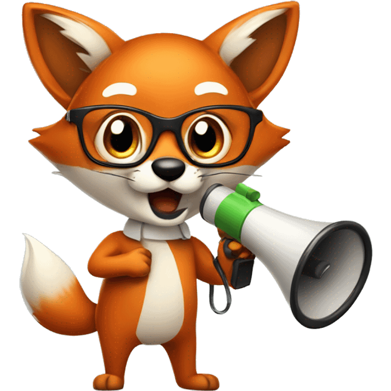 A cute fox wearing glasses and holding a megaphone emoji