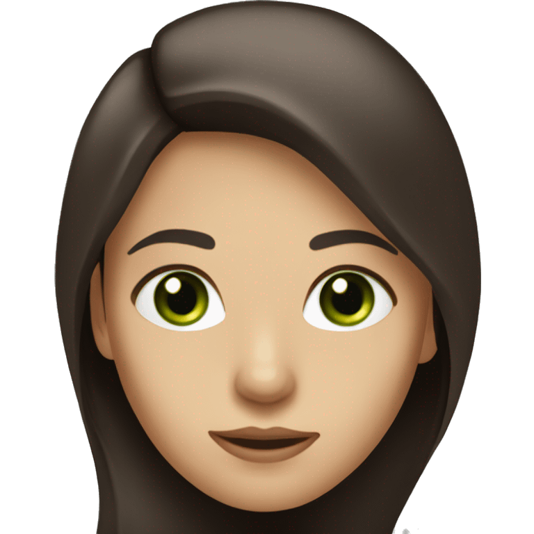 A Woman with dark Brown, shoulder Long Hair und Green eyes emoji