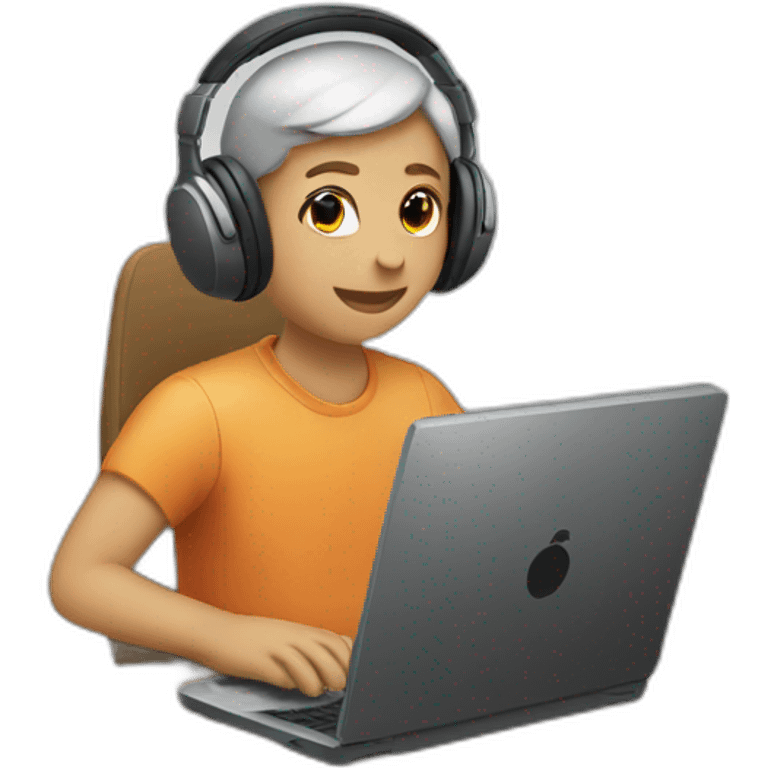 person sitting in front of a computer with headphones on emoji