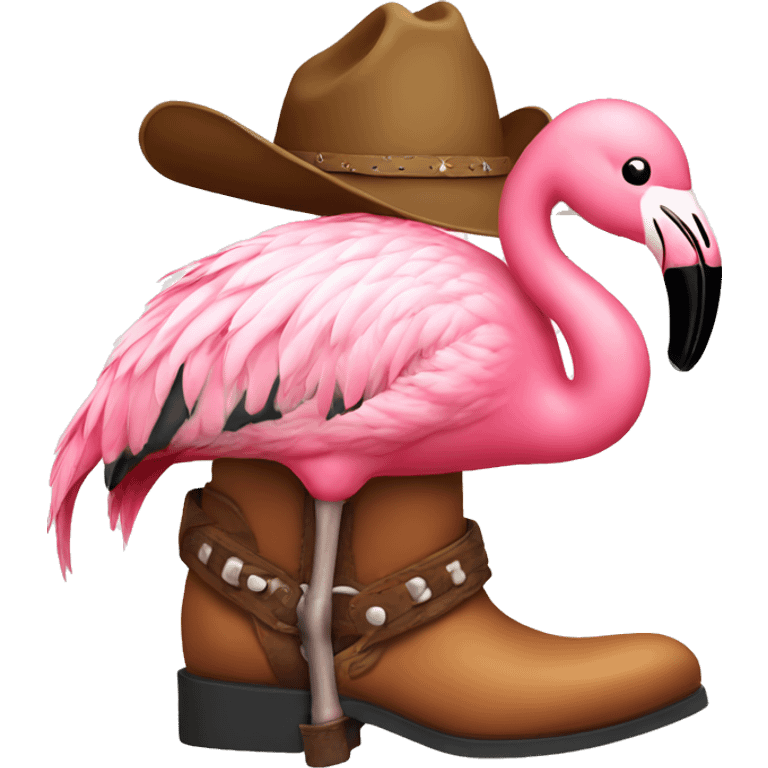 A flamingo with cowboy boots emoji