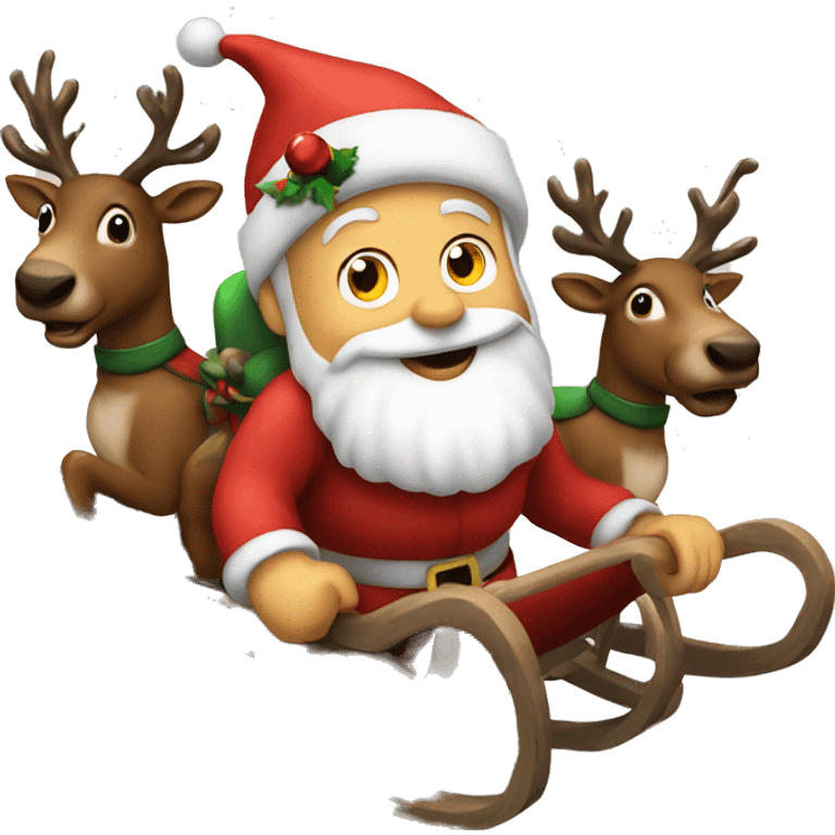 santa riding on a sledge with raindeers emoji