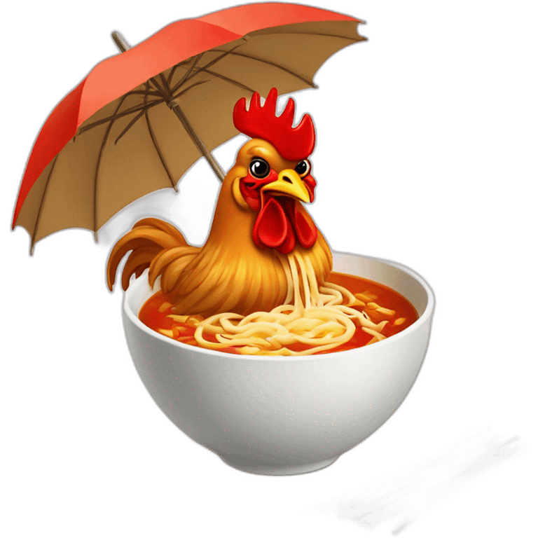 rooster eating noodle soup from umbrella emoji