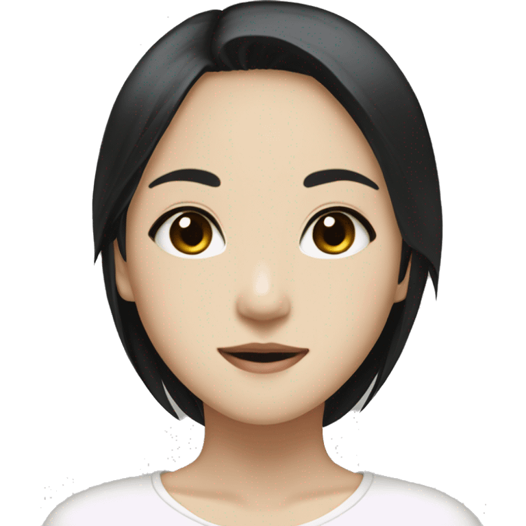 Asian girl black hair dark brown eyes long hair hime cut bangs emoji