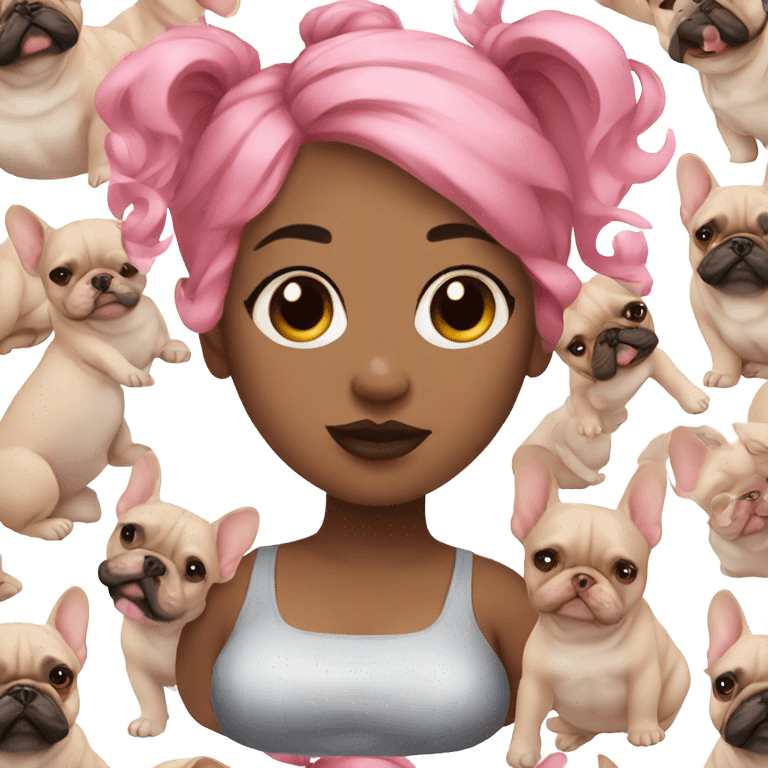  Fat Girl pink hair  with French bulldog  emoji