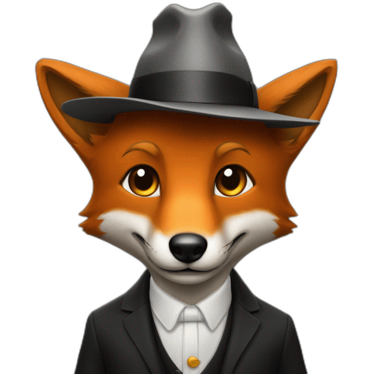 Un renard en costume noir avec un chapeau qui salut avec la main emoji