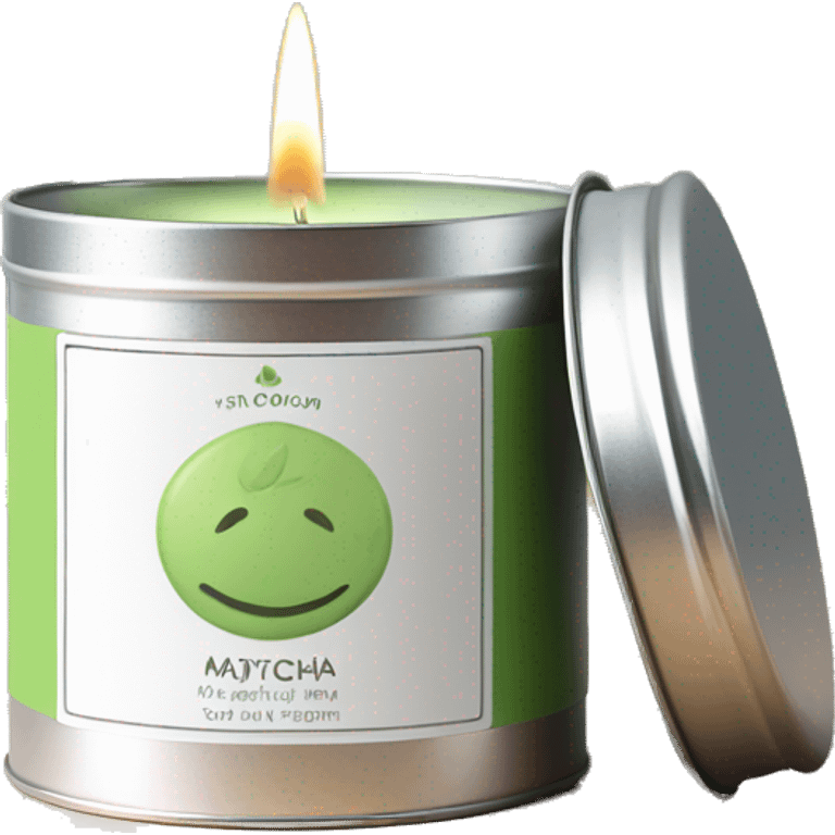 pretty matcha scented candle in silver tin with label realistic emoji