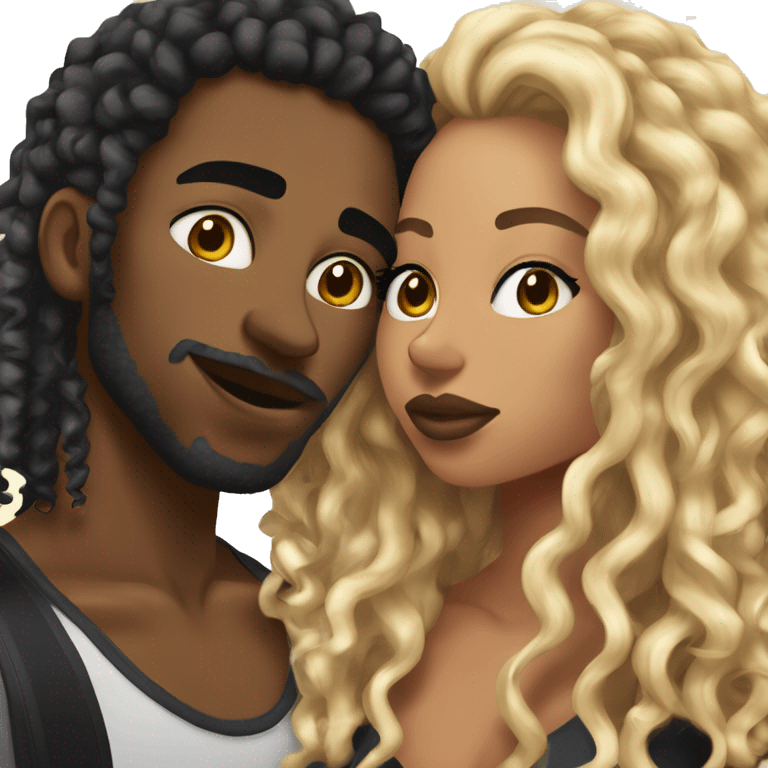 Me kissing my black girlfriend with curly hair. I am black and have a septum piercing, and blonde locs. She has a septum piercing aswell. emoji