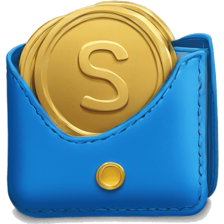 A blue wallet with a gold coin on the front, angled to the front emoji