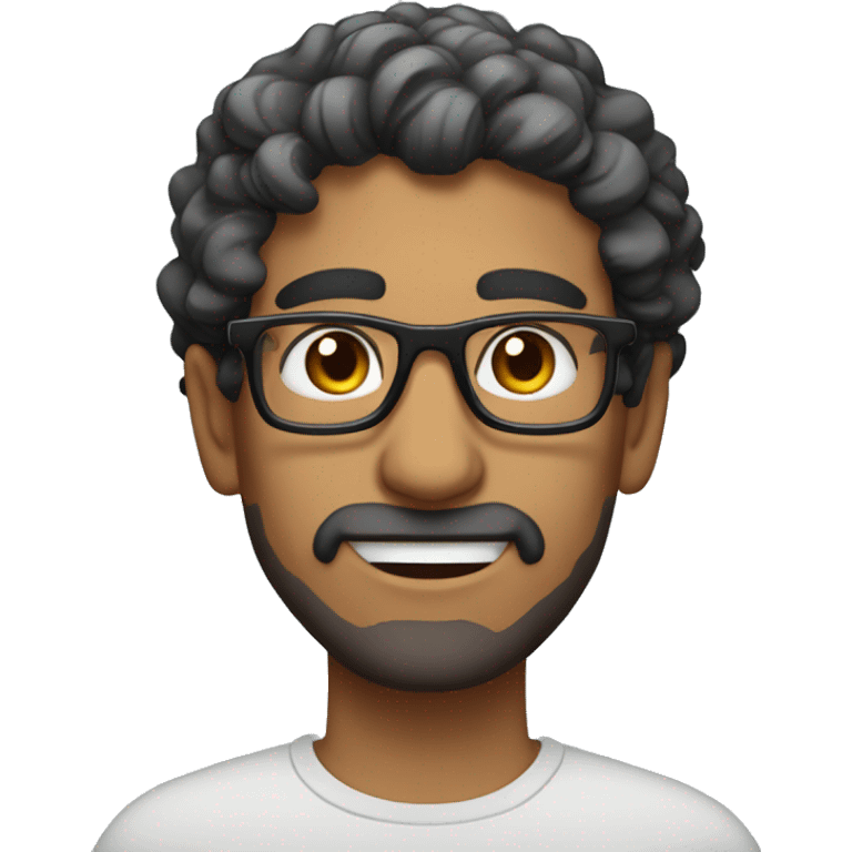 Middle eastern man with wavy hair and glasses and very short emoji