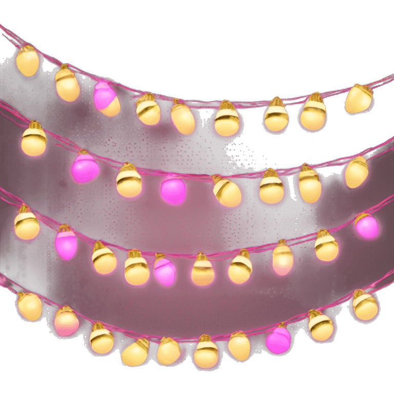 Realistic gold and pink glowing christmas string lights. emoji