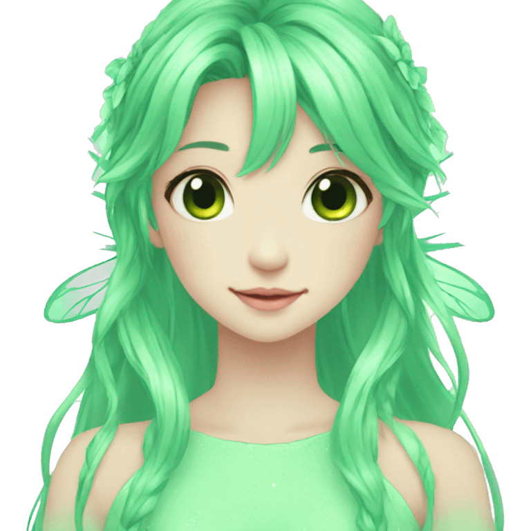 Gorgeous Beautiful Fairy-Anime-Green-Pastel-Girl with pretty hair aesthetic emoji