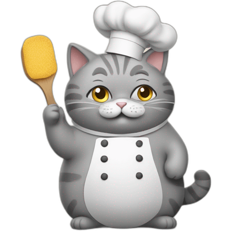 fat grey cat cook meal emoji