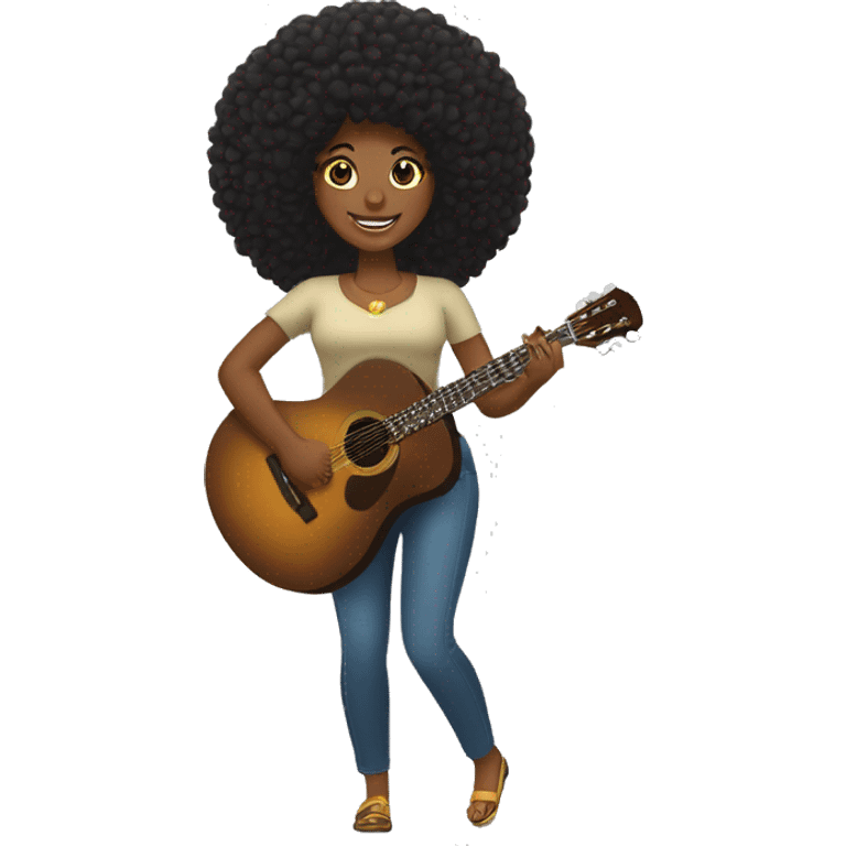 Mulher preta cabelo afro tocando bandolim escrito atrás clube do choro de Brasília. emoji