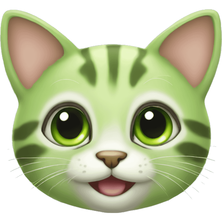 Funny and cute, Green kitten with big eyes, smiling emoji