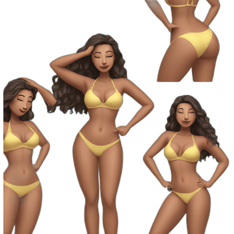 Slim-thicc latina woman bikini hands-in-hair pose (beach body) full body emoji