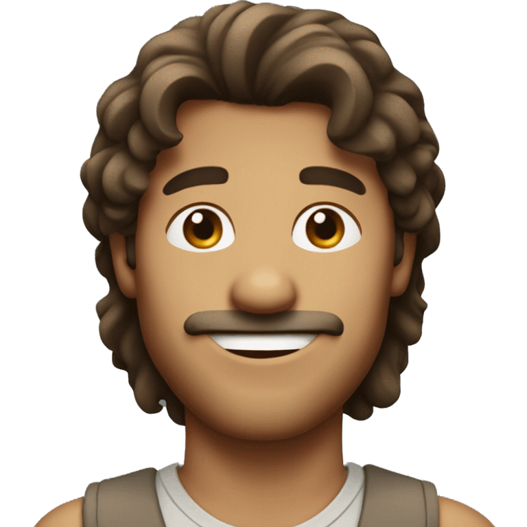 man smiling with a brown mullet and a slightly big nose emoji