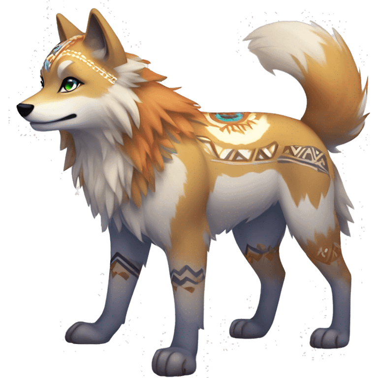 Colorful Shiny Fionbri-Falvie-sparkle-wolf-sona with tribal markings full body emoji