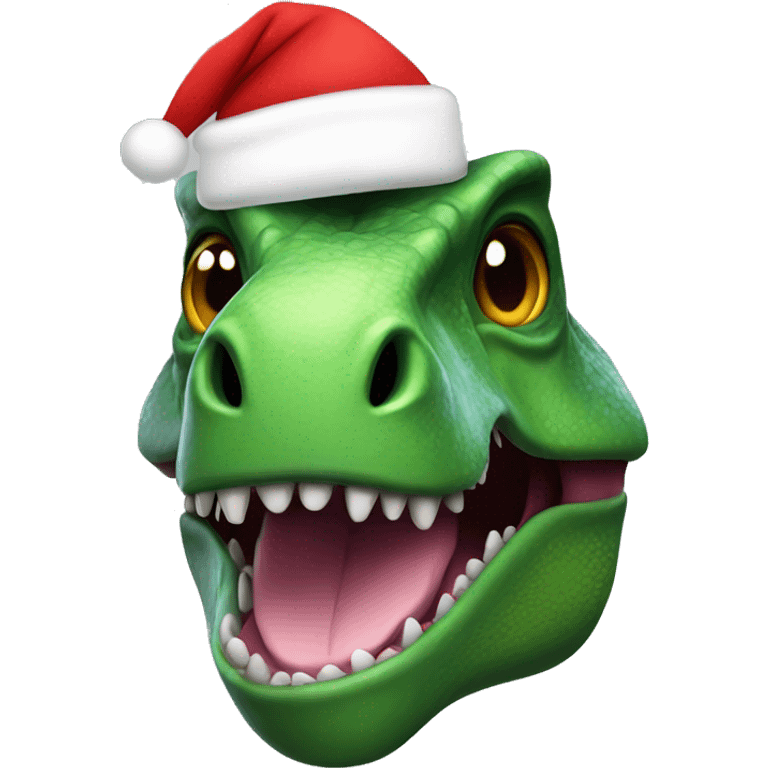 A dinosaur with a Santa hat emoji