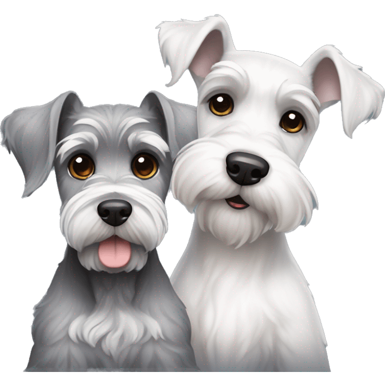 A big gray schnauzer with dark eyes next to a small all white puppy schnauzer emoji