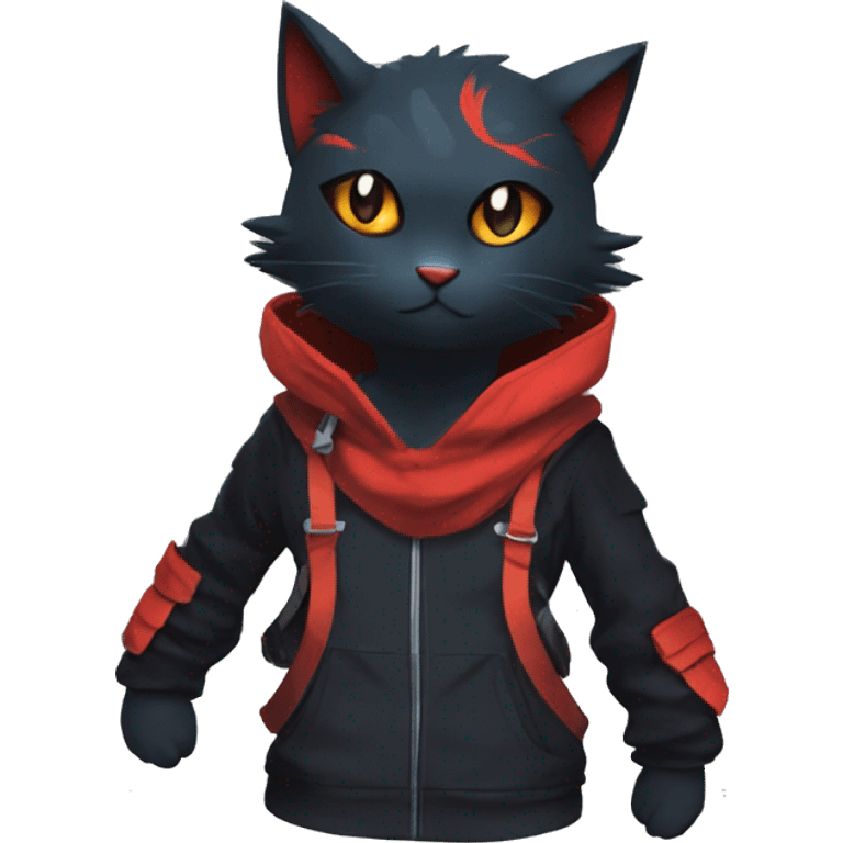 Edgy Shy Anthro Ninja cool pretty dark Litten-Pokémon-cat-fursona-animal techwear emoji