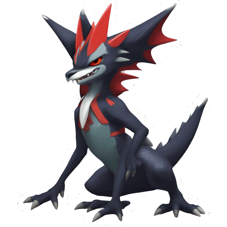 Black Cool Edgy Anthro Noivern-Nargacuga-Silvally-Sergal-Garchomp-Fakémon  with White and Red Edgy markings emoji