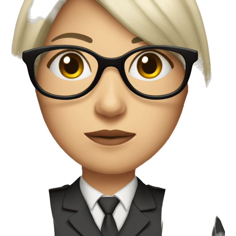 Female defense attorney with long black hair with glasses emoji