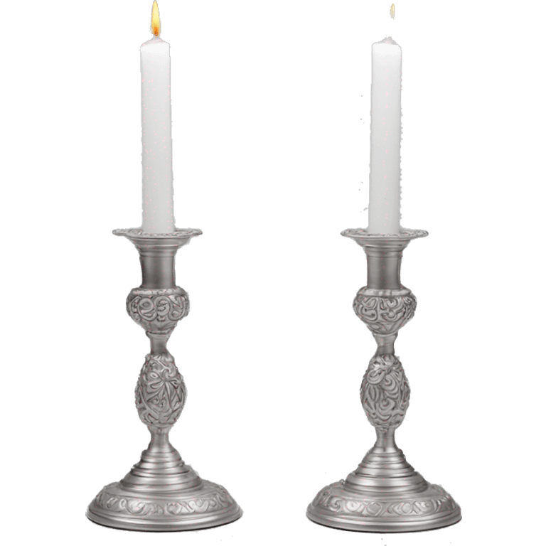 2 large shabbat candles in silver candlesticks  emoji