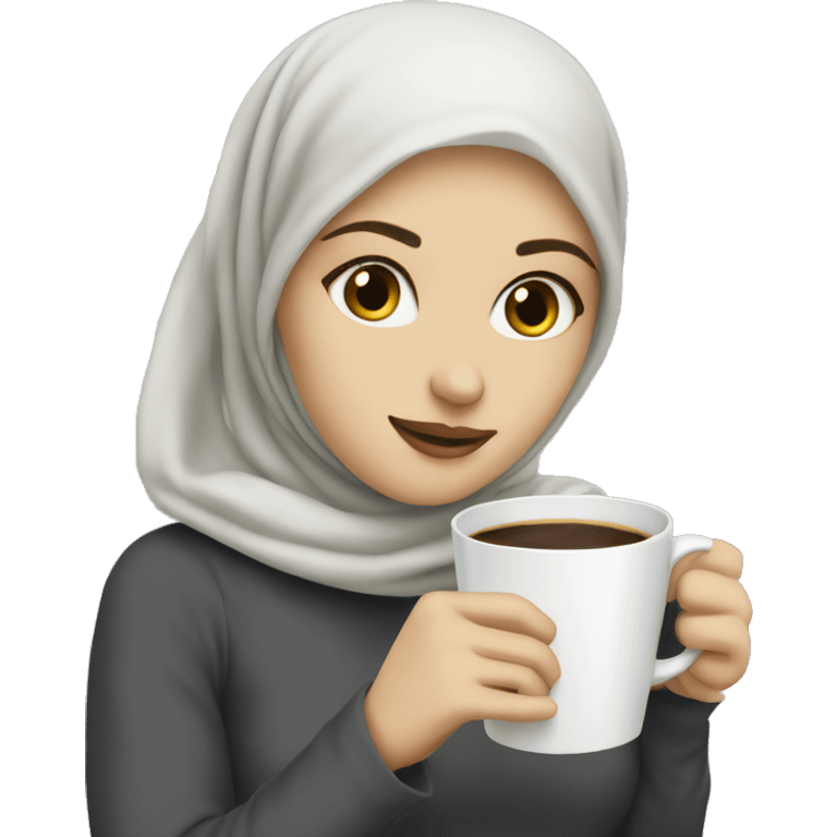 White girl with hijab drinking coffee  emoji