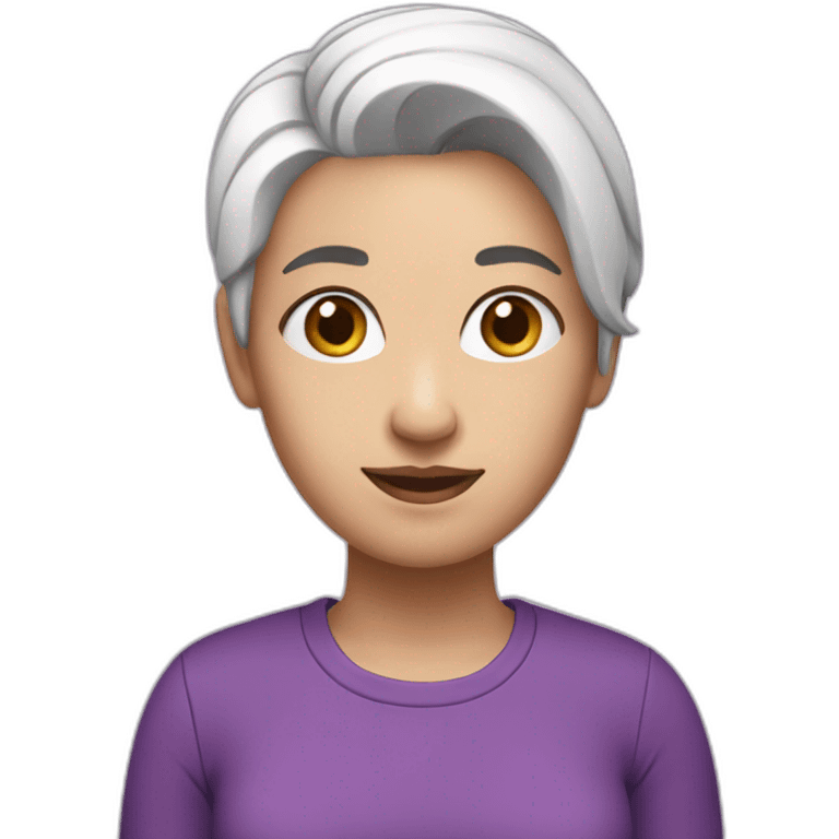 A woman with pink and white hair wearing a purple shirt and black pants emoji