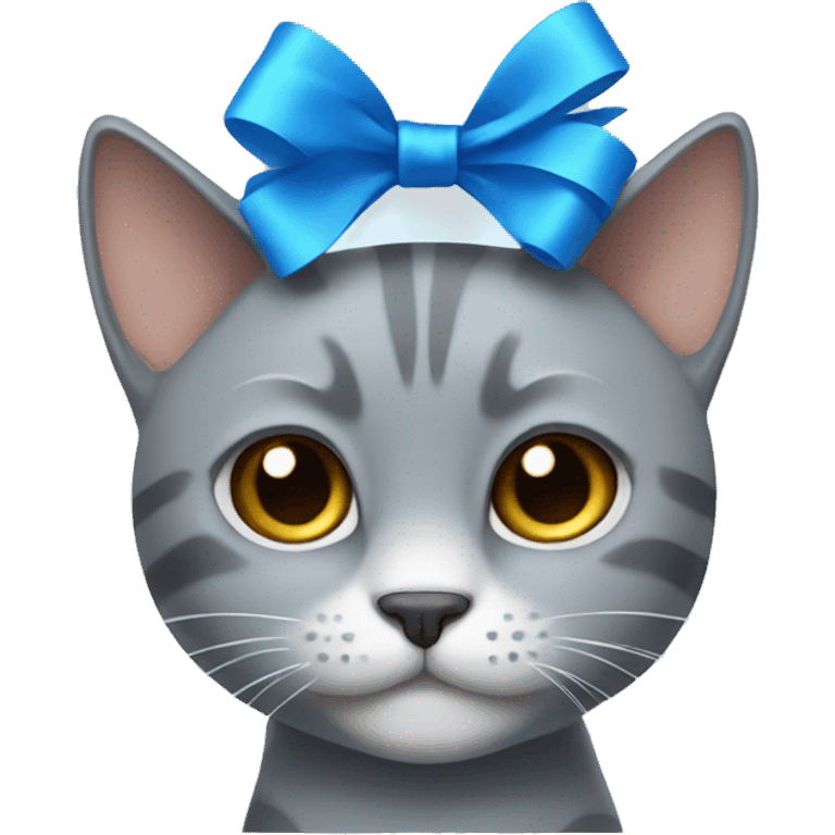 Gray cat with a blue bow emoji