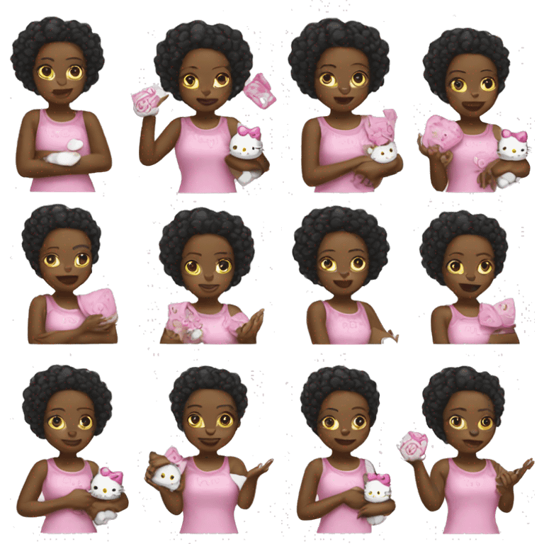 Black girl emoji holding hello kitty  emoji