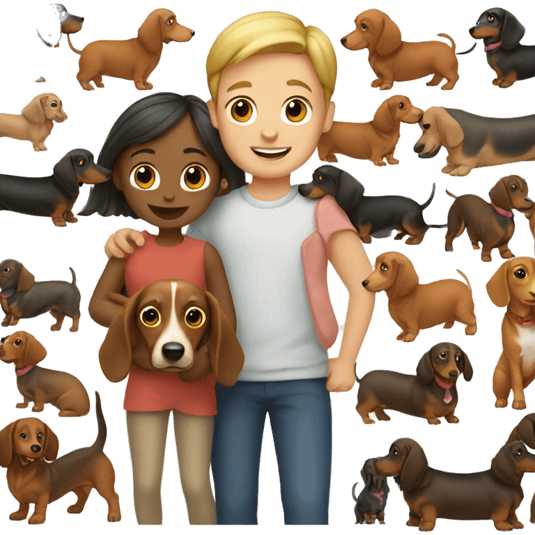 Girl and boy with dachshunds emoji