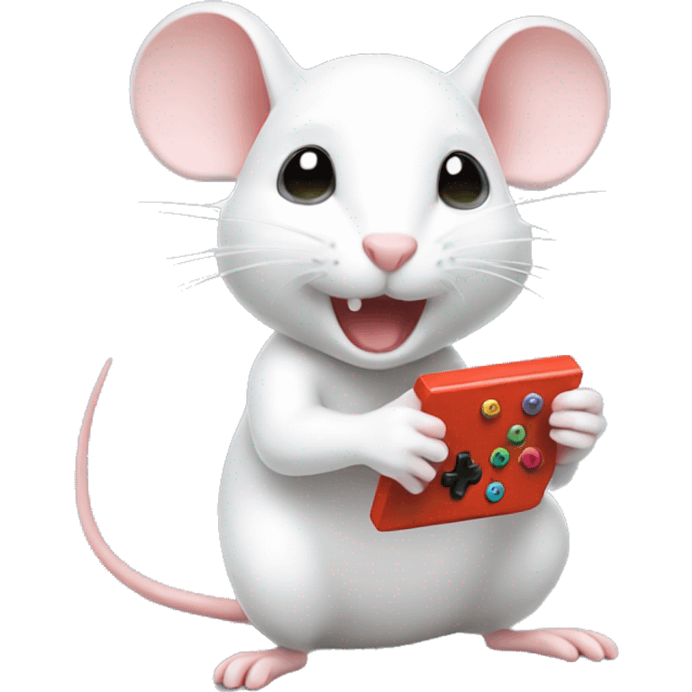 Cute white mouse playing video game emoji