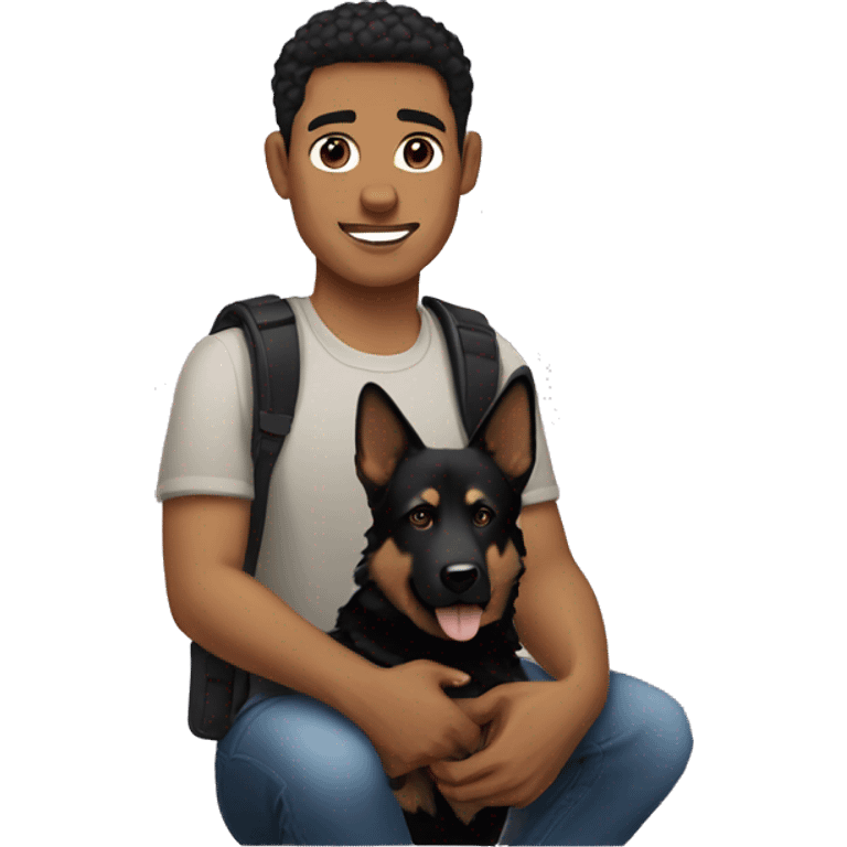 Light skin Man with black hair holding German shepherd dog emoji